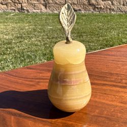 Vintage MCM Agate Stone Pear Figural Paperweight 
