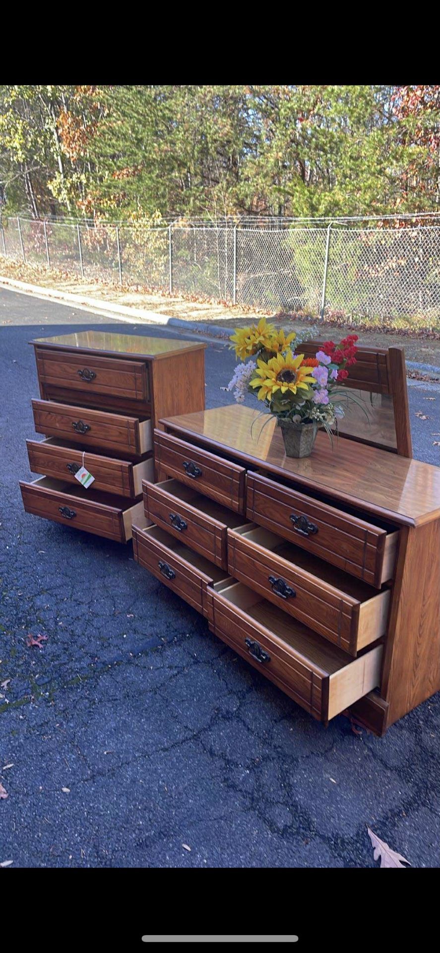 Wooden Set Dresser, Mirror , Tall Chest . Drawers Sliding Smoothly. Delivery Available