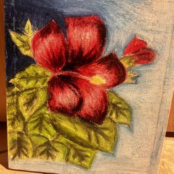 Oil Pastel Hibiscus Flower Art
