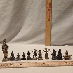 VTG Lot Of 11 Small/mini Solid Brass Hindu God Figures 