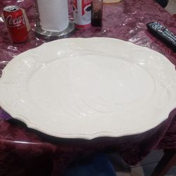 Italian Made Turkey Oversized Serving Platter, Embossed, Fine White Porcelain, 17-Inches
