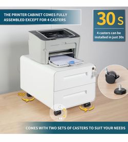Under Desk Printer Stand with Storage – 2-Drawer Printer Table for Home & Office, Mobile Printer Cart with 2 Sets of Casters and Lockable Drawers, 4 K