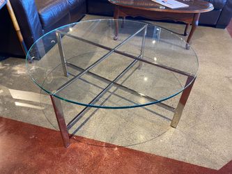 Circular Glass Top Coffee Table with Chrome Base