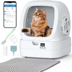 Automatic Cat Litter Box Self-Cleaning - APP Control and Weight Monitoring - 85L Ultra Quiet, White & Grey 