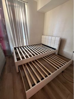 Full sized bed frame with twin trundle Free Desk