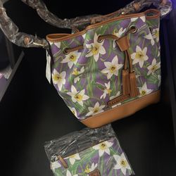 Authentic Dooney & Bourke Daffodil Botanical Collection Drawstring Bucket Bag