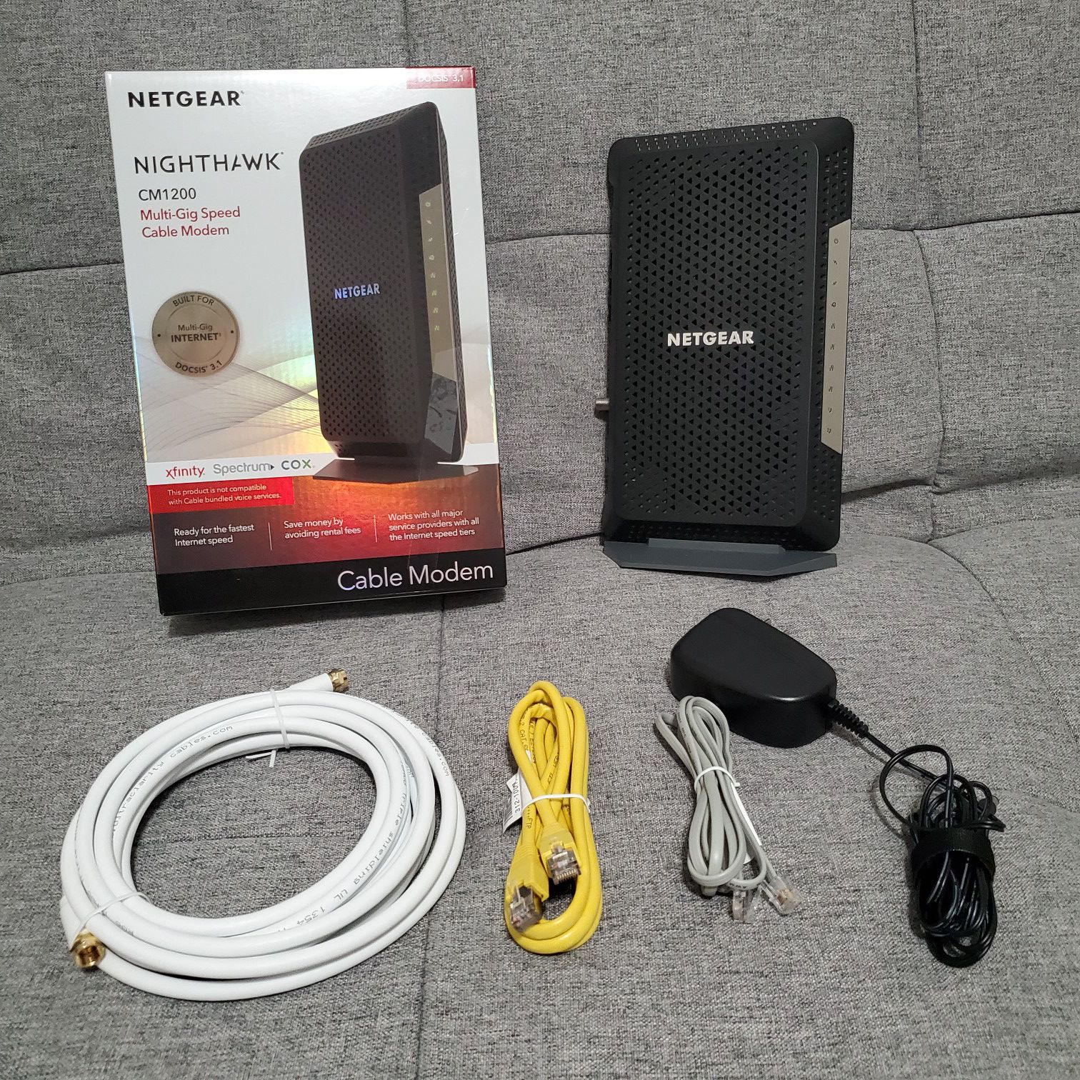 Netgear Nighthawk Gigabit Modem (CM1200) + Original Box and Premium Coaxial Cable