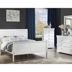 Brand New White Queen Sleigh Bedframe + Dresser + Mirror + Nightstand 4PCs Set