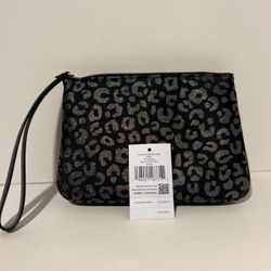 Kate Spade Chelsea Medium Nylon Wristlet Pouch Leopard Black NWT OBO
