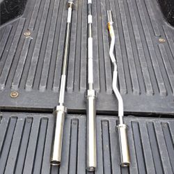 NEW  OLYMPIC  BARS  :  7 FOOT =$85 /  5 FOOT  = $65  /  CURL  BAR  =  $55
     •  OLYMPIC  :   45LB.  / 35 LB.  /  25LB.  /  10LB.  /  5 LB.  PLATES A