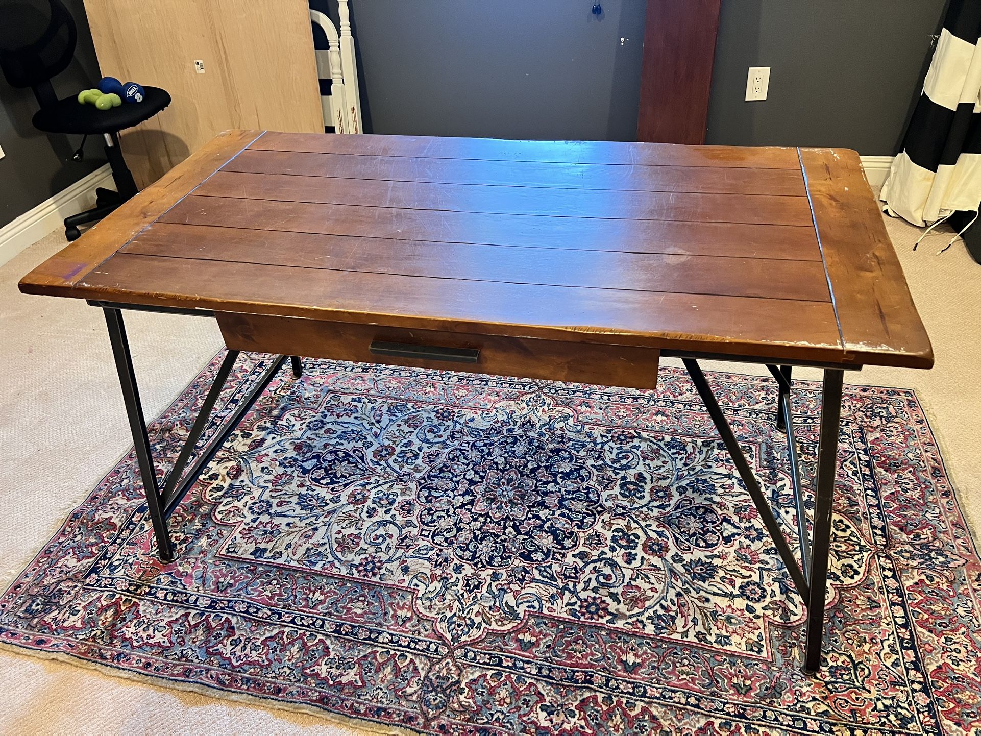 Wooden Desk With Metal Base