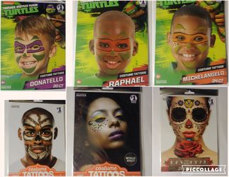 Face Tattoos Halloween Dress-Up Ninja Turtle Skull Day Of The Dead Metallic Effect Price Is For Each