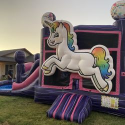 LARGE COMMERCIAL GRADE UNICORN BOUNCE HOUSE/WATERSLIDE COMBO WITH BLOWER FOR SALE 
