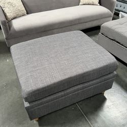 New! Grey Ottoman, Ottoman, Cocktail Ottoman, Linen Fabric Ottoman, Ottomans, Upholstered Ottoman, Living Room Ottoman