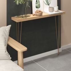 39.4" Rustic Narrow Rectangular Console Table With Wooden Top & Metal Hairpin Legs