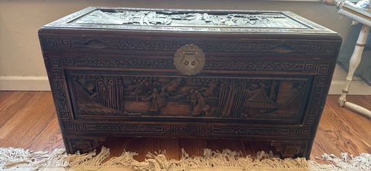 Hand-Carved Chinese Camphor Wood Chest