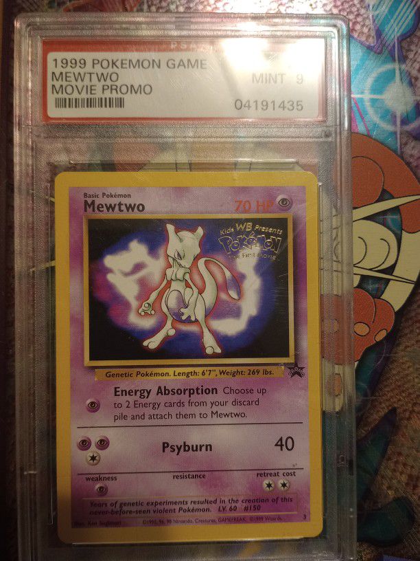 1999 Pokemon Card Mewtwo Graded By PSA Mint State Nine 