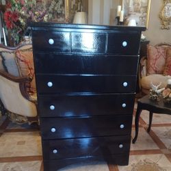 Painted Black Wooden Five Drawer Dresser Used Furniture 