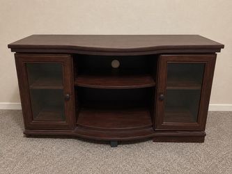 Dark Cherry Wood TV Stand with Glass Doors