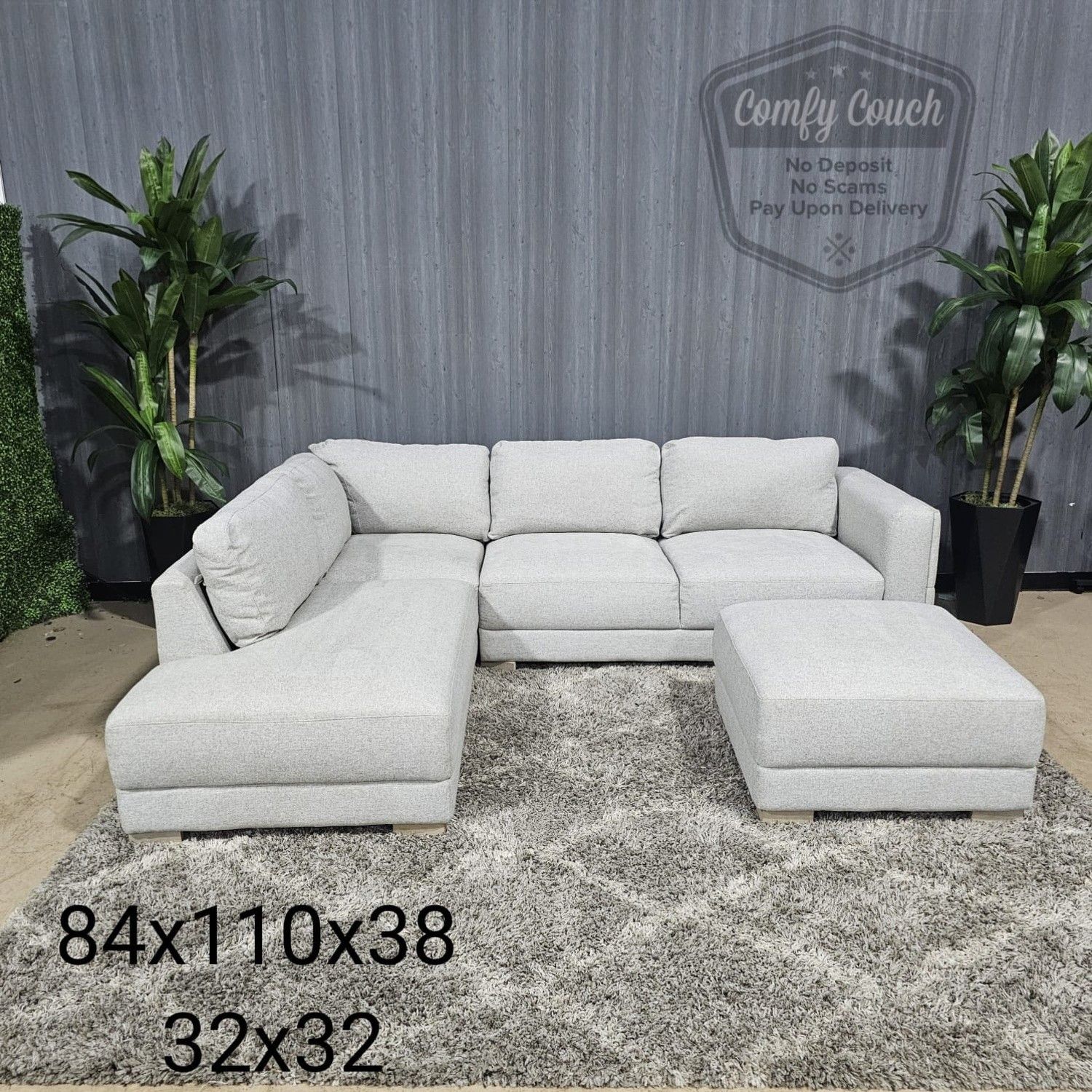 🛋️ Comfy Light Gray Sectional Sofa w/ottoman (Delivery Available!! )