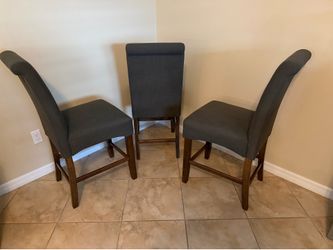 Set of Three Gray Upholstered Counter Stools