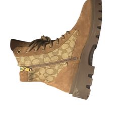 COACH TAN MONOGRAM BOOTS