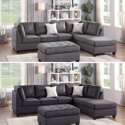 Gray Sectional Sofa With Ottoman 