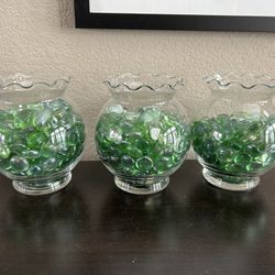 Glass Vases With Green Decorative Glass Beads 