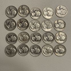 20 Count 1940 To 1960 Washington Quarter 90% Silver Coins 