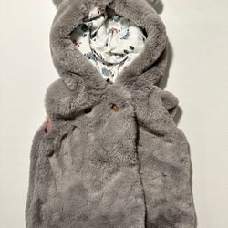 Catherine Maladrino Faux Fur Vest Bear Ears Gray 24 Months
