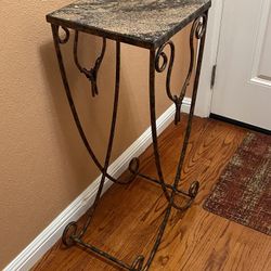 Small Square Table – Marble Base & Decorative Iron Legs