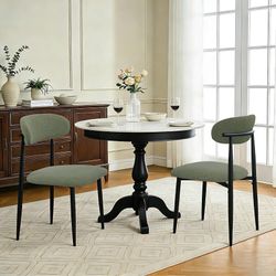 Modern Upholstered Dining Chairs Set of 2, Mid-Century Metal Frame Linen Fabric Side Chair for Kitchen Dining Room, 350lbs Capacity, Green Color Gree