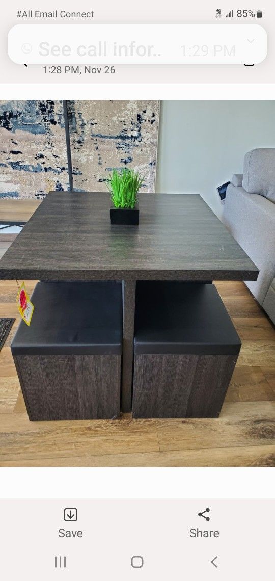 5-piece Table with Storage Ottoman Dining Set - Black/Grey