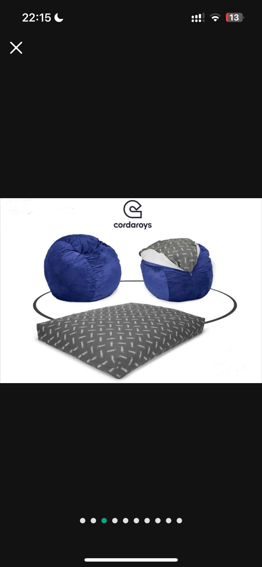 Cordaroys Bean Bag FULL Convertible bean bag/chair in chenille In Blue