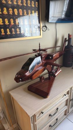4 Foot long mahogany wood Apache helicopter model