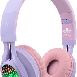 WT-7S Kids Bluetooth Headphones Light Up, Foldable Stero Wireless Headset,with Microphone and Volume Control,Comfortable and Durable,for PC/Tablet/TV/