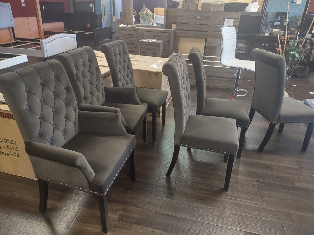 New Dinning Chairs In Button Tufted Brown Velvet On Sale For $99 Each