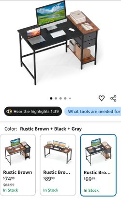 48" Computer, Gaming Desk with Fabric Drawers