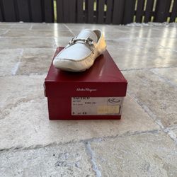 Salvatore Ferragamo White Leather Moccasins