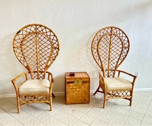 Pair of Rattan Peacock Fan Back Chairs