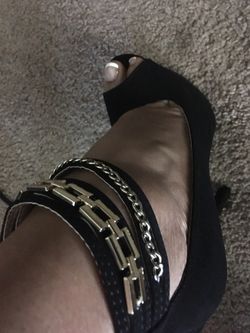 Black and gold heels