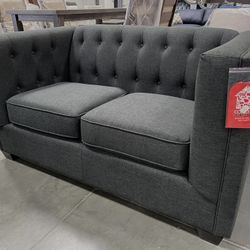 !New! Beautiful Charcoal Linen-like Upholstery, Grey Couch, Tuxedo Loveseat, Tufted Design Sofa, Couch, Loveseat Perfect For Small Living Room