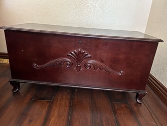 Vintage Wood Cedar Chest with Carved Detail