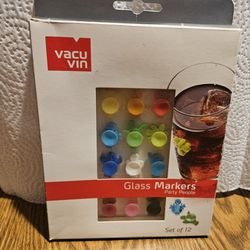 NOB VACU- VIN  SET OF 12 SILICONE  COLORFULL GLASS MARKERS  PARTY PEOPLE