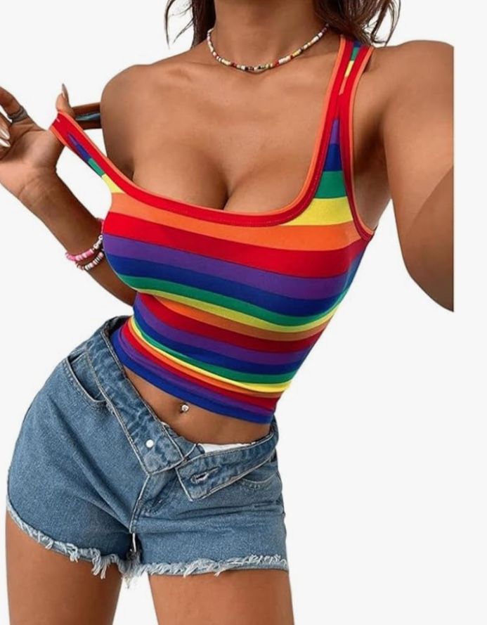 Rainbow Pride Tank Crop Top Size M New