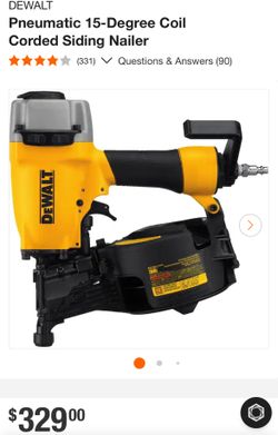 DEWALT Pneumatic 15-Degree Coil Corded Siding Nailer