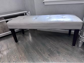 Gray Tufted Pleather Bench
