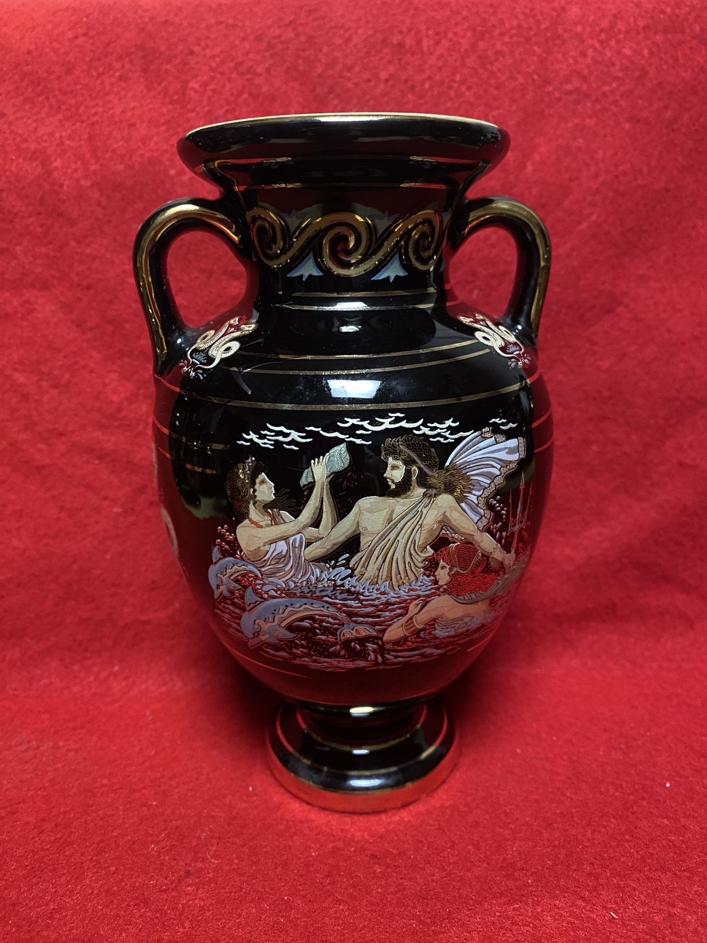 6.75 Inch 24k Black & Gold Handmade In Greece Imported From Greece Greek Ceramic Vase