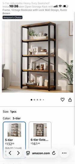 5-Tier Industrial Bookshelf with Metal Frame