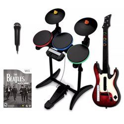 Nintendo Wii-U/Wii THE BEATLES Rock Band guitar hero Bundle Set Kit drums game